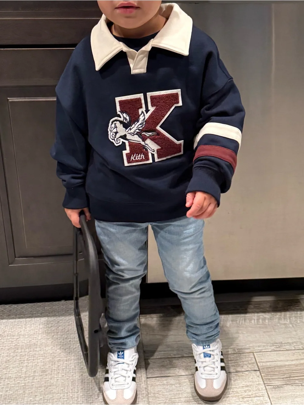 Kith Navy Pullover with Cream Collar